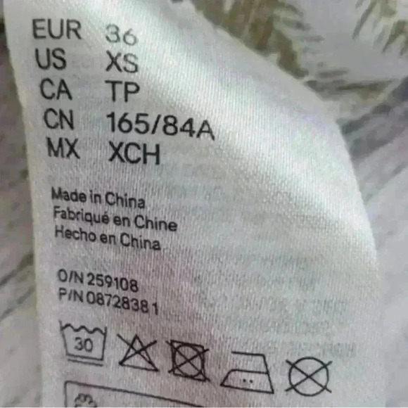 Desmond & Dempsey x H&M Linen Pleated Palm Tree Green White Midi Dress Sz. XS - Picture 5 of 7